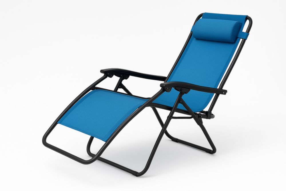 Chaise Longue Repliable Extérieur Métal Polyester Bleu 180cm