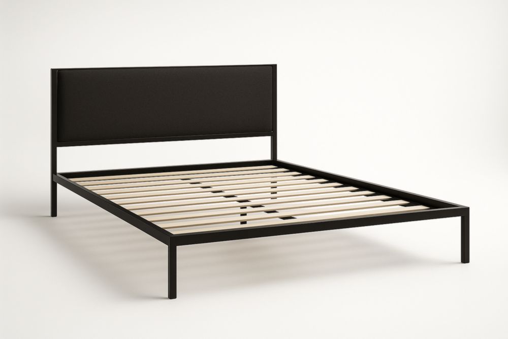 Cadre de Lit Métal Noir avec Lattes en Bois 200 cm x 160 cm