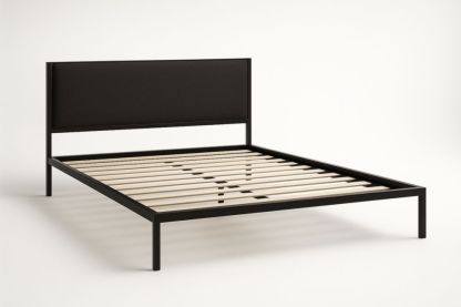 Cadre de Lit Métal Noir avec Lattes en Bois 200 cm x 160 cm