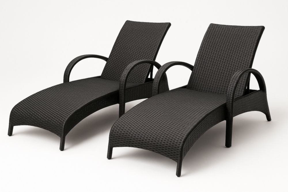 Chaises Longues de Jardin en Résine Tressée Noir Lot de 2