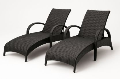 Chaises Longues de Jardin en Résine Tressée Noir Lot de 2