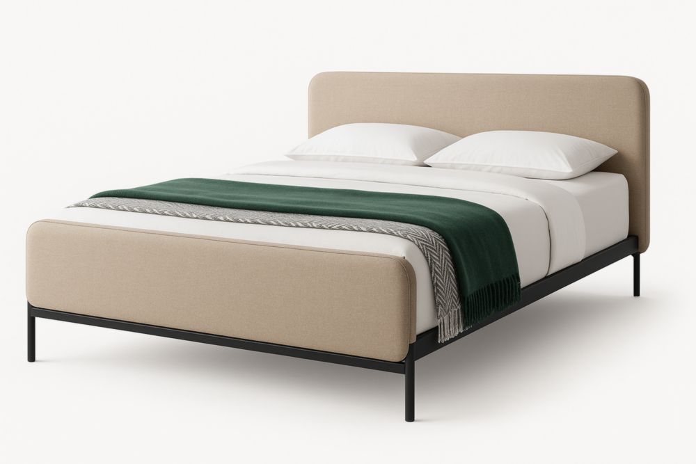 Lit tapissé en tissu Beige 160x200 cm