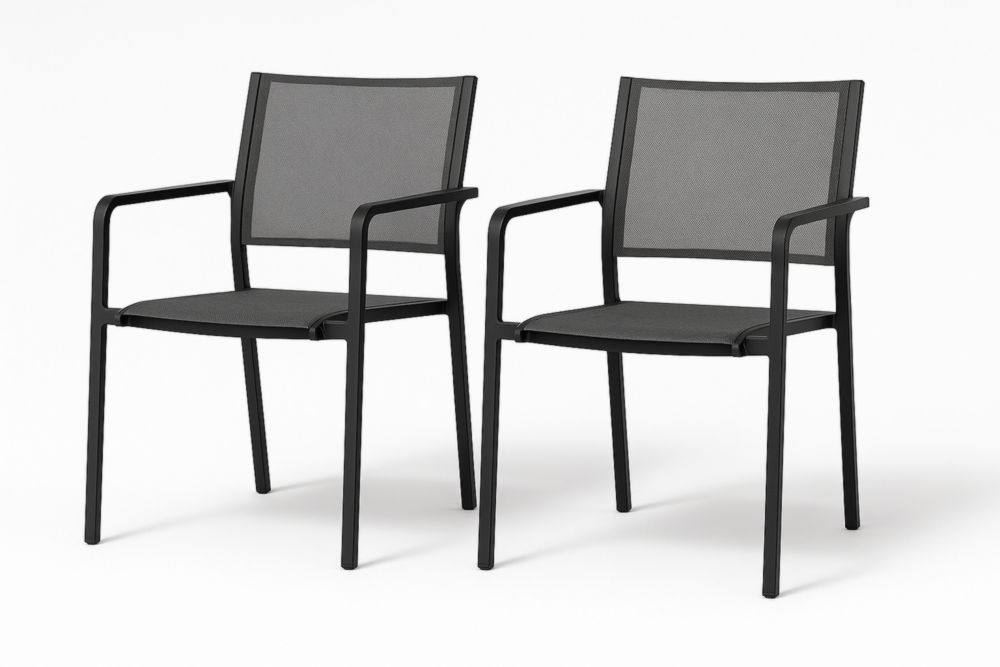 Ensemble de 2 chaises d'extérieur en aluminium et textilène noir/gris 85x56x55 cm