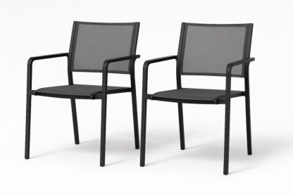Ensemble de 2 chaises d'extérieur en aluminium et textilène noir/gris 85x56x55 cm