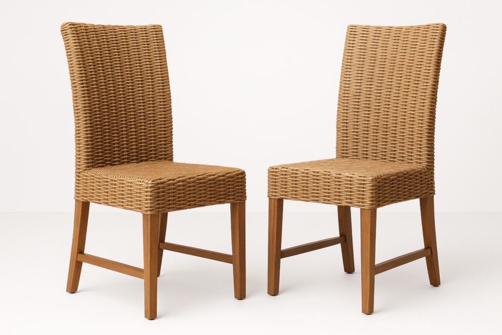 Chaise en Rotin Naturel Structure Bois Ensemble de 2