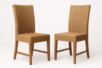 Chaise en Rotin Naturel Structure Bois Ensemble de 2