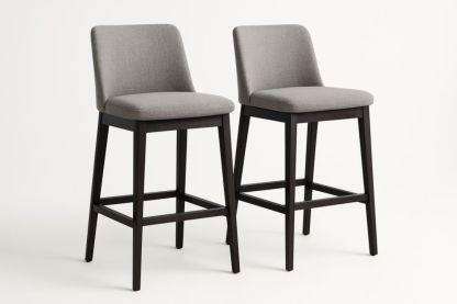 Ensemble de 2 chaises de bar en tissu gris avec pieds en bois foncé hauteur 75 cm