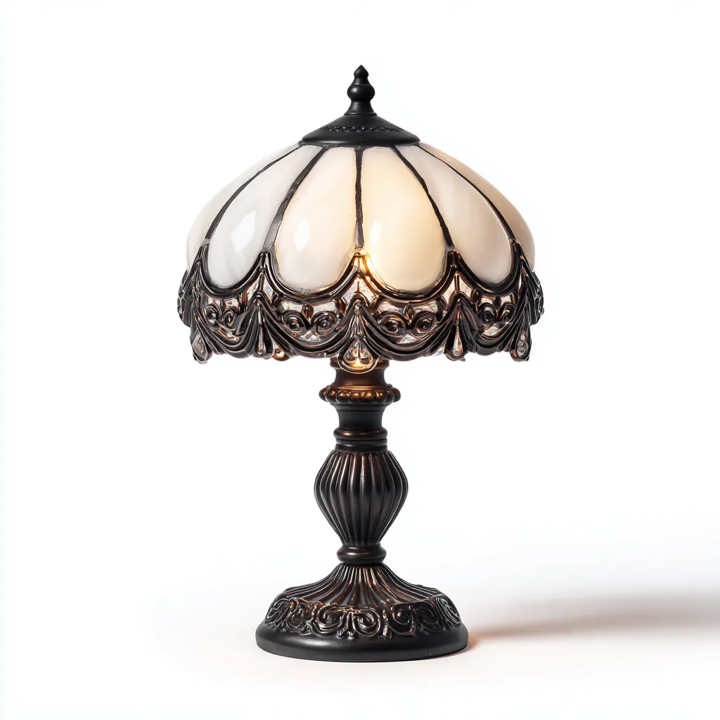 Tischlampe Glas und Metall 24x24x38 cm - weiß/bronze - klassischer Tiffany-Stil mit floraler Struktur-Spaceova