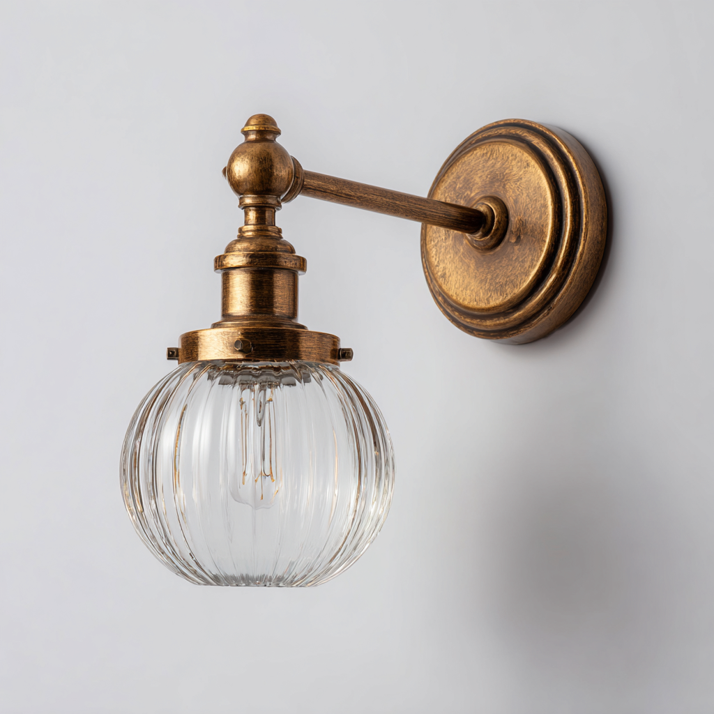Wandleuchte Metall und Glas 20x15x25 cm - Gold - klassisches Design mit kugelförmigem Glasschirm-Spaceova