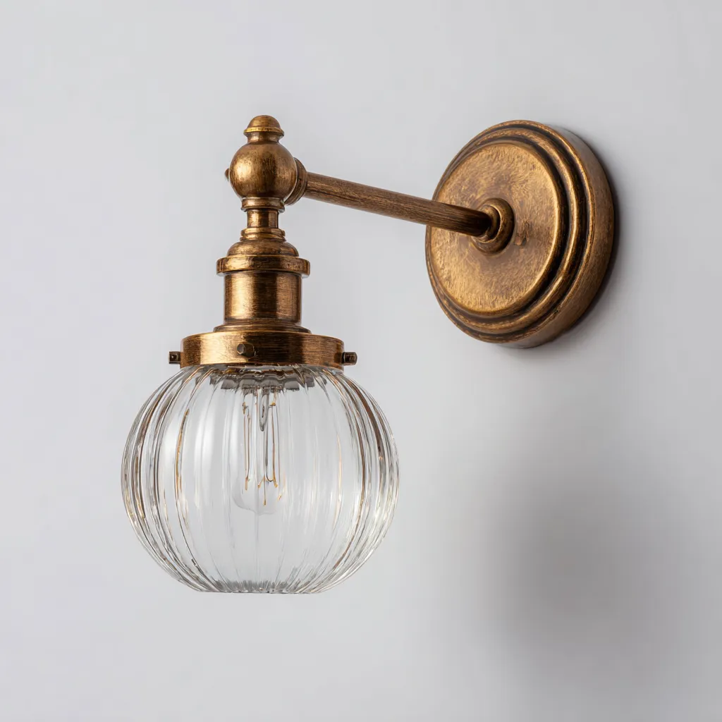 Wandleuchte Metall und Glas 20x15x25 cm - Gold - klassisches Design mit kugelförmigem Glasschirm-Spaceova