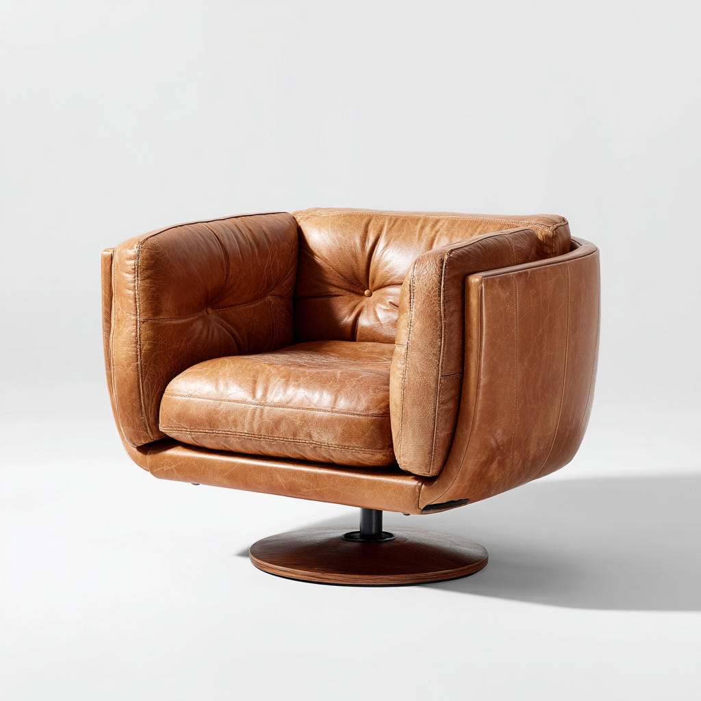 Sessel Echtleder 94x88x100 cm - braun - moderner Stil mit Drehfunktion