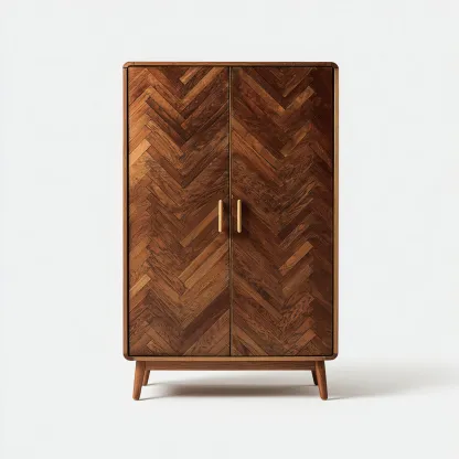 Kleiderschrank Massivholz 105x55x185 cm - dunkelbraun - modernes Fischgräten-Design mit Messinggriffen-Spaceova