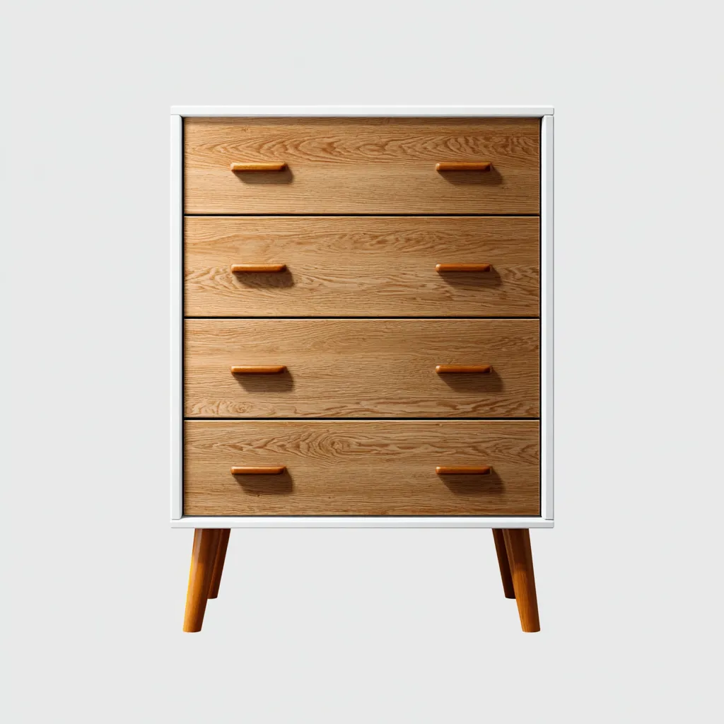 Schubladenschrank 80x40x110 cm - weiß/eichenfarbe - moderner Stil mit 4 Schubladen