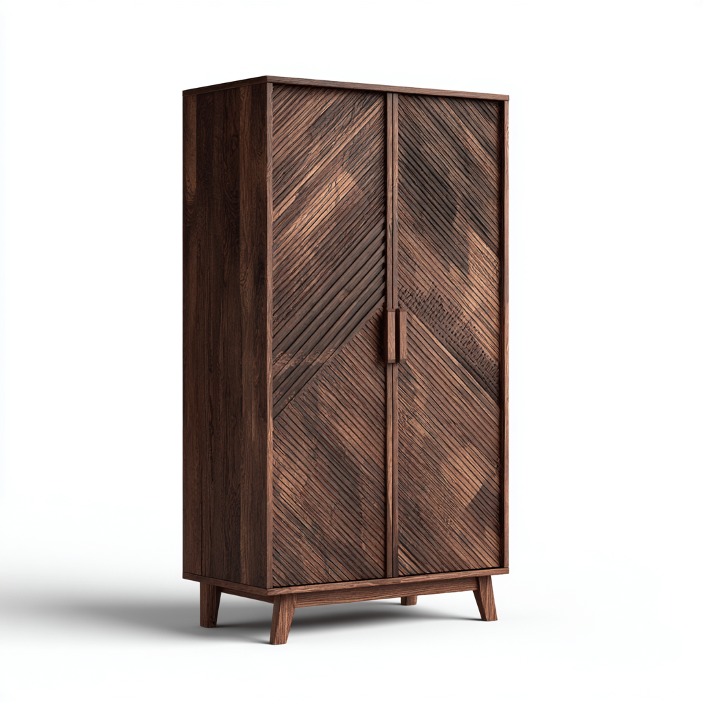 Kleiderschrank Massivholz 100x55x185 cm - dunkelbraun - modernes Design mit diagonaler Holzstruktur-Spaceova