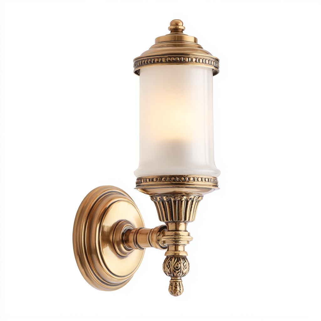 Wandleuchte 22x25x38 cm - gold/weiß - Zylindrischer Glasschirm im antiken Stil mit verziertem Messinggehäuse-Spaceova