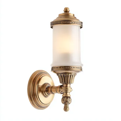 Wandleuchte 22x25x38 cm - gold/weiß - Zylindrischer Glasschirm im antiken Stil mit verziertem Messinggehäuse-Spaceova