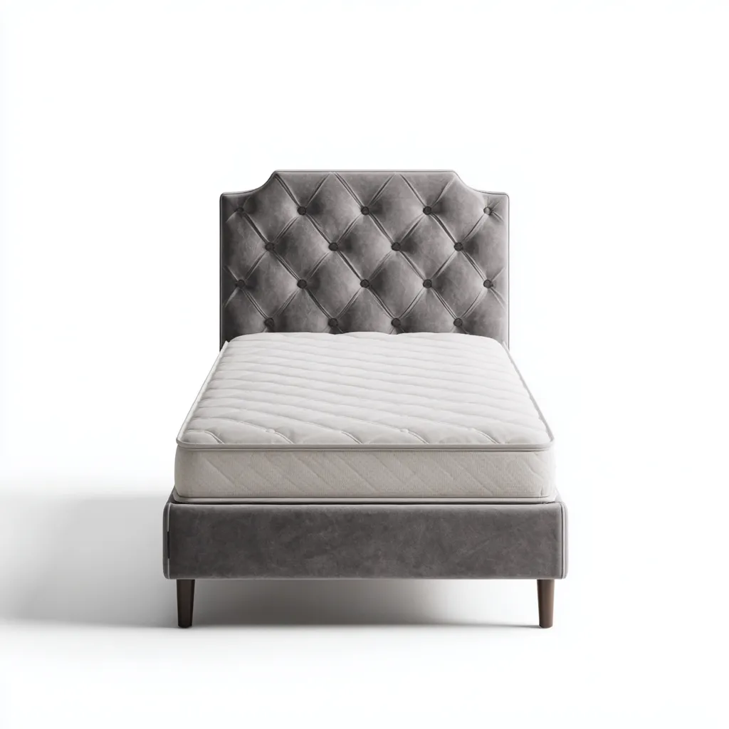 Einzelbett Samt 200x100x110 cm - grau - klassisches Chesterfield-Design mit Holzbeinen