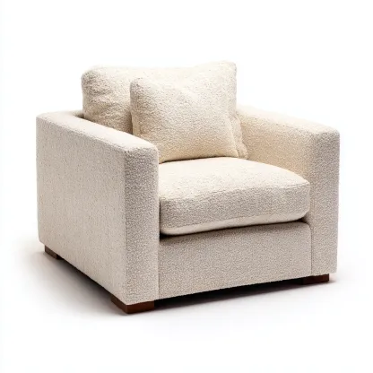 Sessel Bouclé Stoff 96x92x80 cm - cremeweiß - moderner Lounge Stil mit Holzfüßen