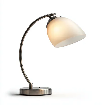 Tischlampe Metall/Glas 22x22x45 cm - silber/weiß - mit gebogenem Arm und mattem Glasschirm