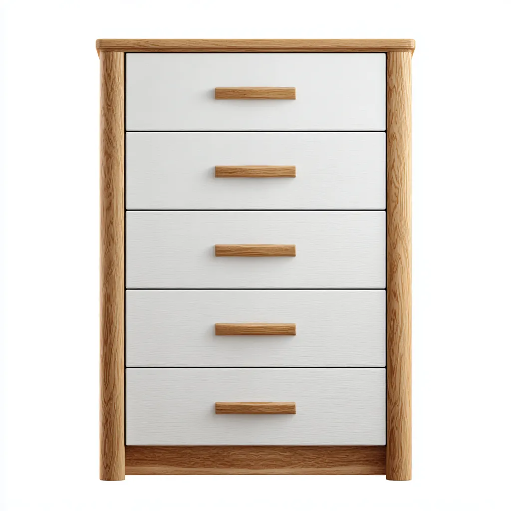 Schubladenschrank Holz 85x45x115 cm - weiß/eiche - moderner Skandi Stil mit Massivholzrahmen-Spaceova