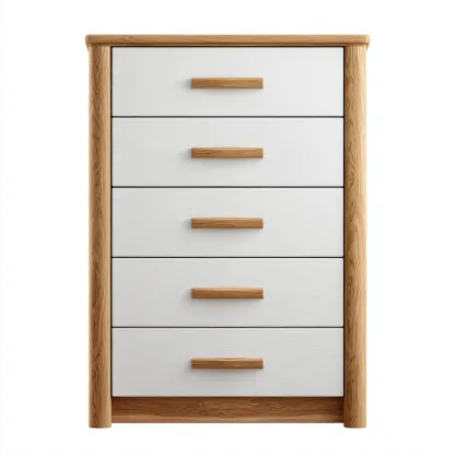 Schubladenschrank Holz 85x45x115 cm - weiß/eiche - moderner Skandi Stil mit Massivholzrahmen-Spaceova