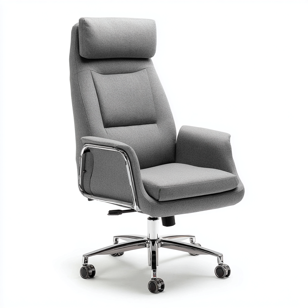 Bürostuhl Stoffpolster Ergonomisch mit Kopfstütze 68x70x122 cm - Grau - Modernes Design - Höhenverstellbar und Drehbar-Spaceova