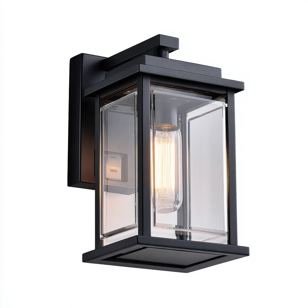 Wandleuchte Metall und Glas 18x20x32 cm - schwarz - modernes Design mit klaren Linien für Außenbereich-Spaceova