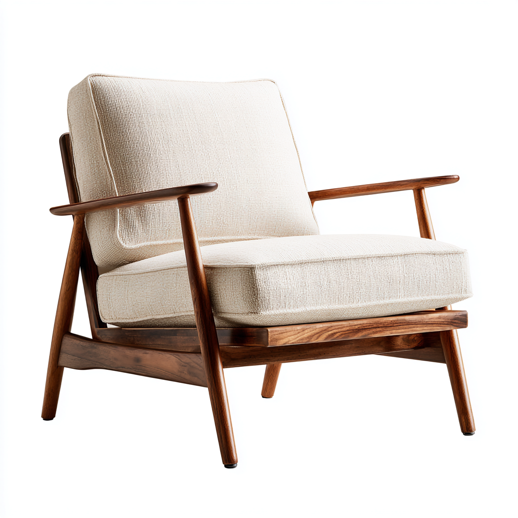 Sessel Leinenstoff 78x85x82 cm - beige - skandinavischer Retro Stil mit Massivholzrahmen