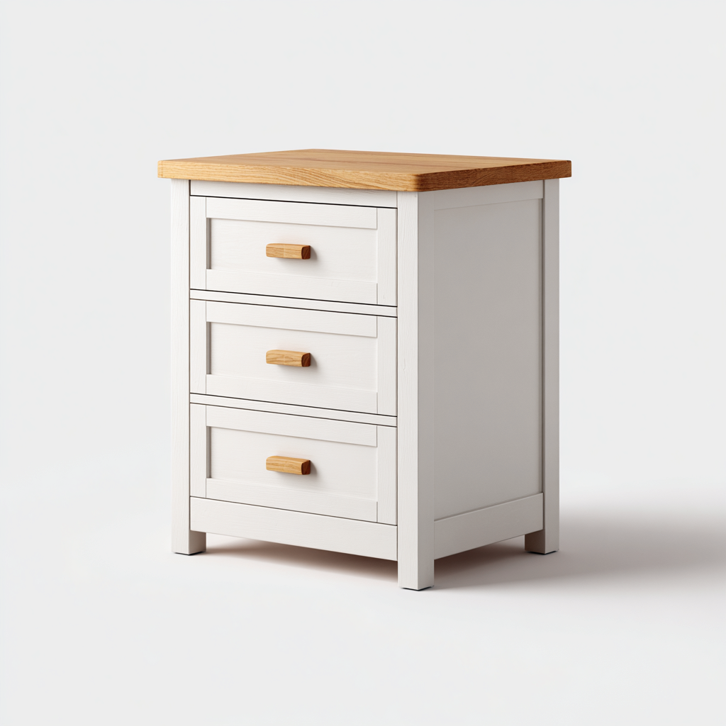 Schubladenschrank 60x40x80 cm - weiß und eichenfarben - moderner Stil mit 3 Schubladen