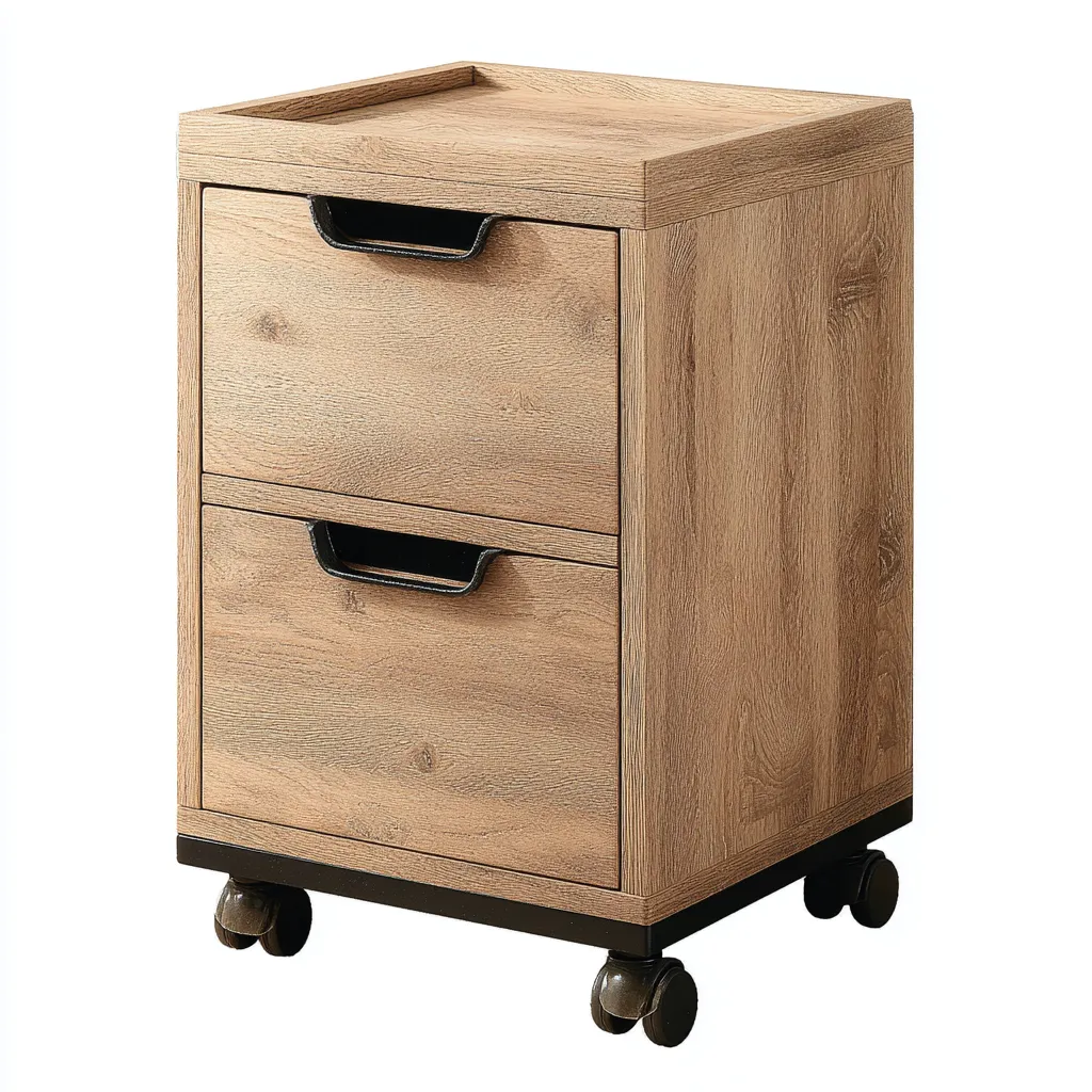 Aktenschrank aus Holz 45x40x70 cm - eiche hell - mit zwei Schubladen und Rollen im skandinavischen Stil-Spaceova