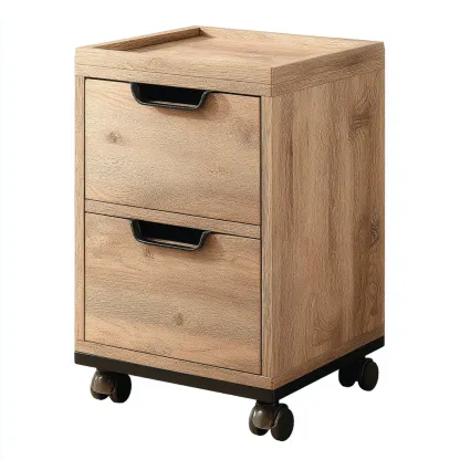Aktenschrank aus Holz 45x40x70 cm - eiche hell - mit zwei Schubladen und Rollen im skandinavischen Stil-Spaceova