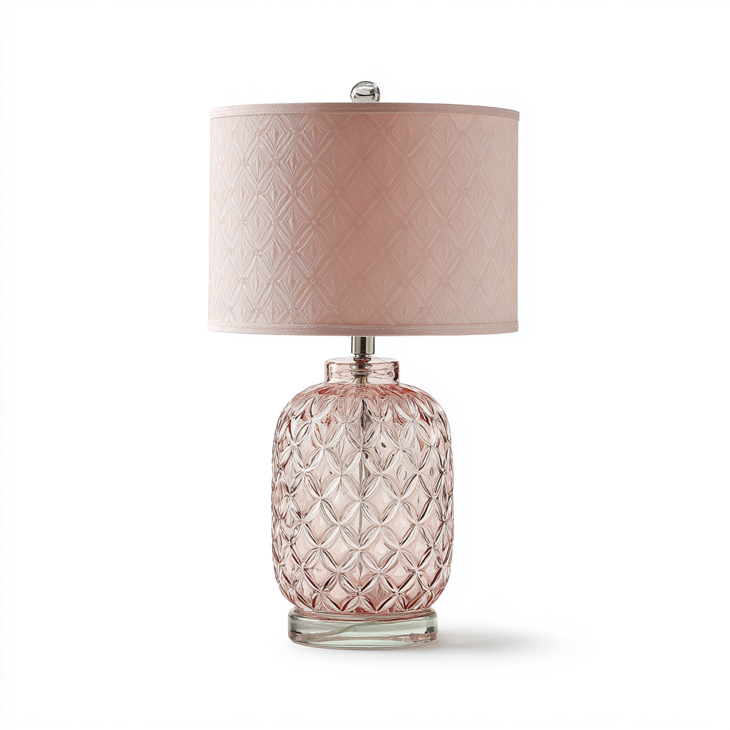 Tischlampe Glas 26x26x52 cm - rosa - mit strukturiertem Lampenkörper und Stoffschirm