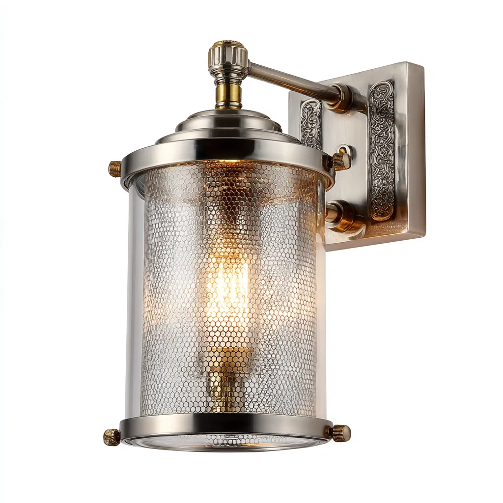 Wandleuchte Metall und Glas 20x18x30 cm - Silber - industrielles Design mit zylindrischem Glasschirm-Spaceova