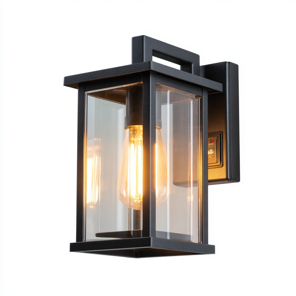 Wandlampe 18x15x30 cm - Schwarz - modernes Design mit Glasgehäuse und Bewegungssensor