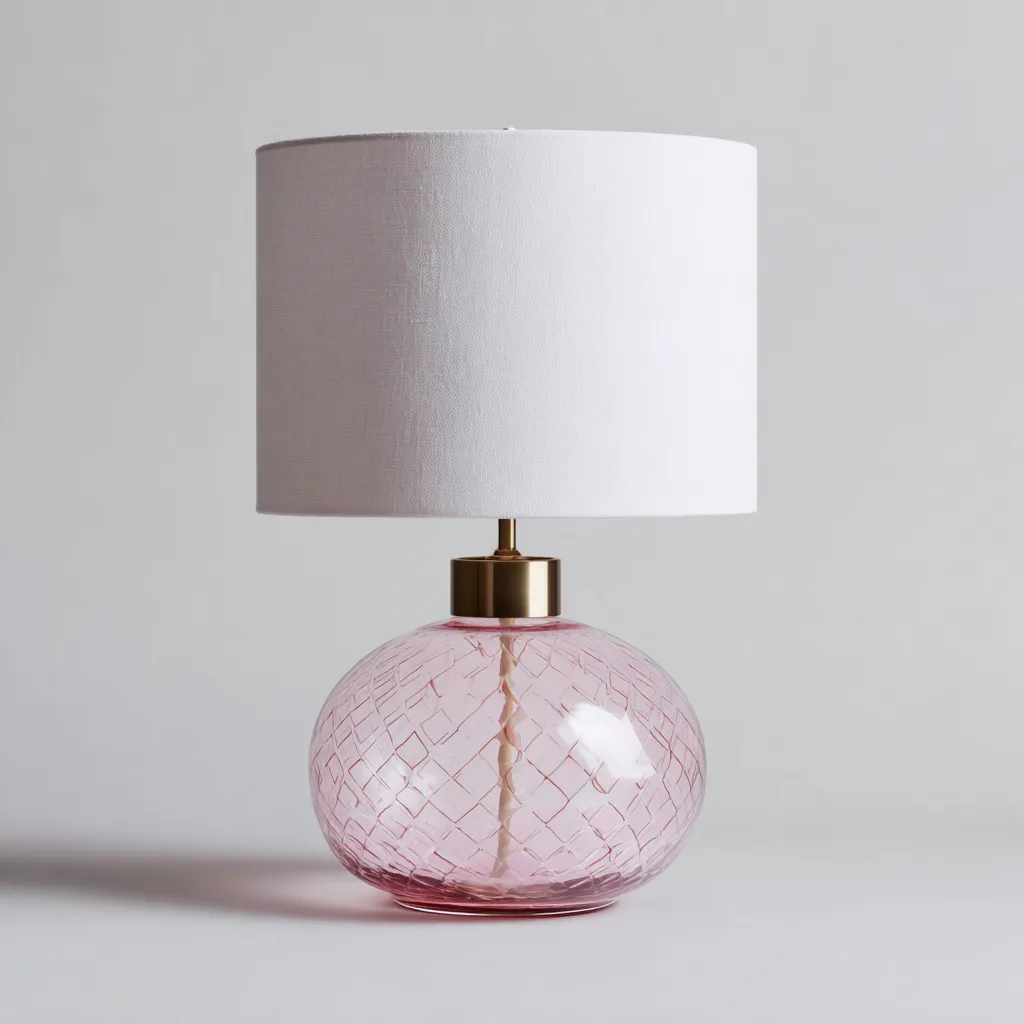 Tischlampe Glas 30x30x52 cm - rosa/weiß - mit Stoffschirm und rundem Glasfuß