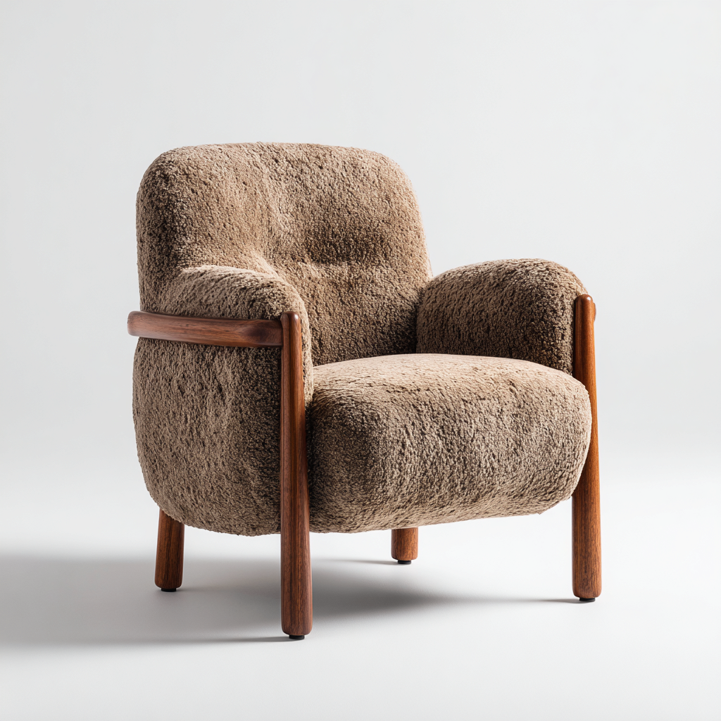 Sessel Kunstfell 89x84x101 cm - braun - moderner Stil mit Holzgestell