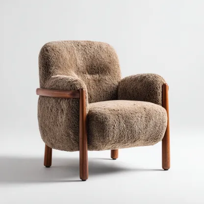 Sessel Kunstfell 89x84x101 cm - braun - moderner Stil mit Holzgestell