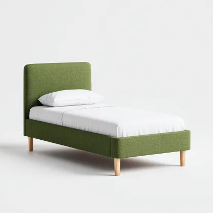 Einzelbett Stoff 200x90x95 cm - grün - skandinavisches Design mit gepolstertem Kopfteil und Holzfüßen-Spaceova