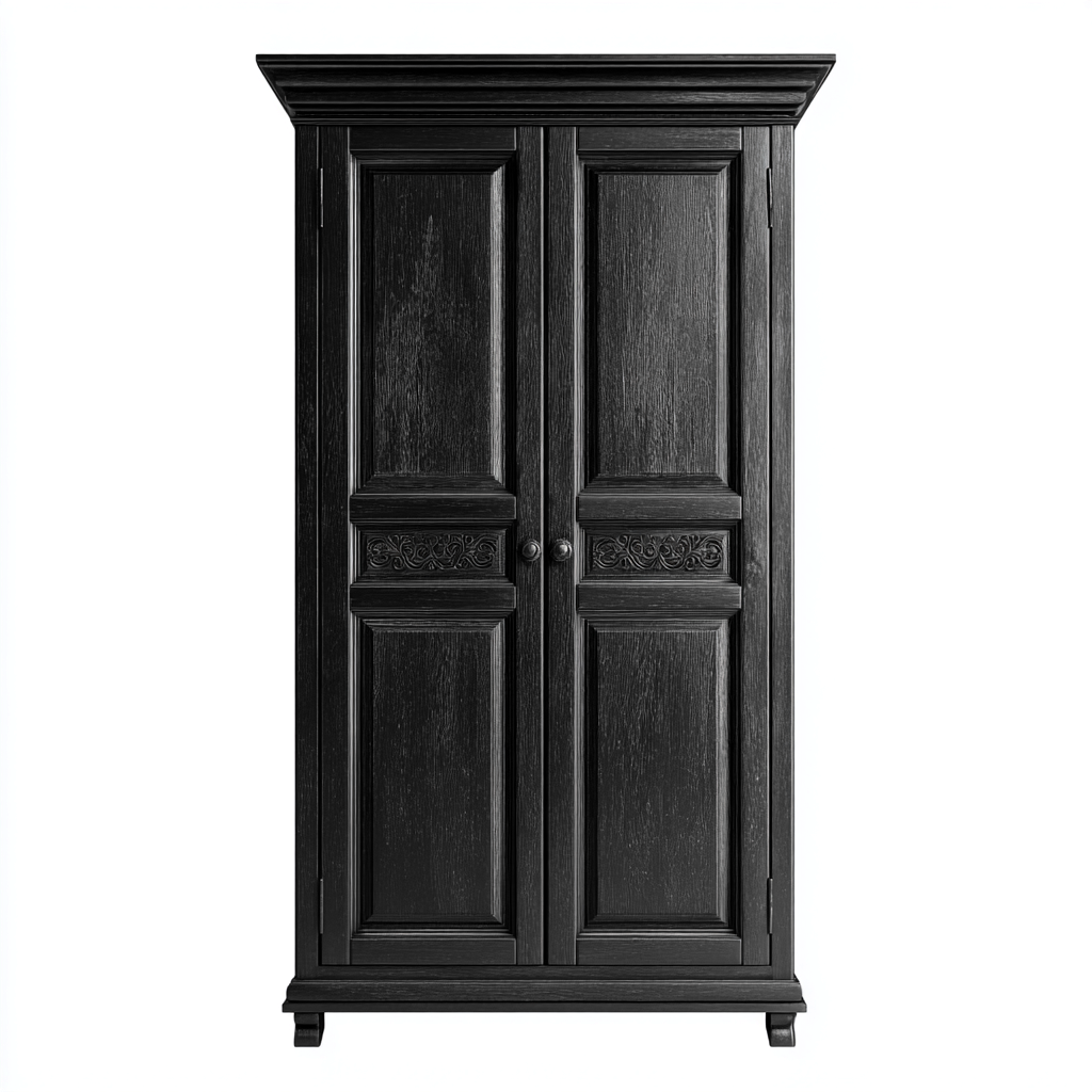 Kleiderschrank Massivholz 105x60x195 cm - schwarz - antikes Design mit Zierverzierung