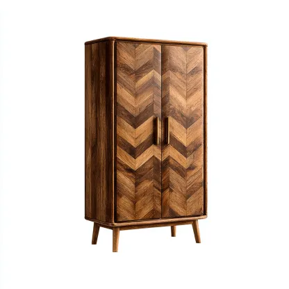 Kleiderschrank Holz 100x50x180 cm - braun - Retro-Stil mit Chevron-Muster und Massivholzbeinen-Spaceova