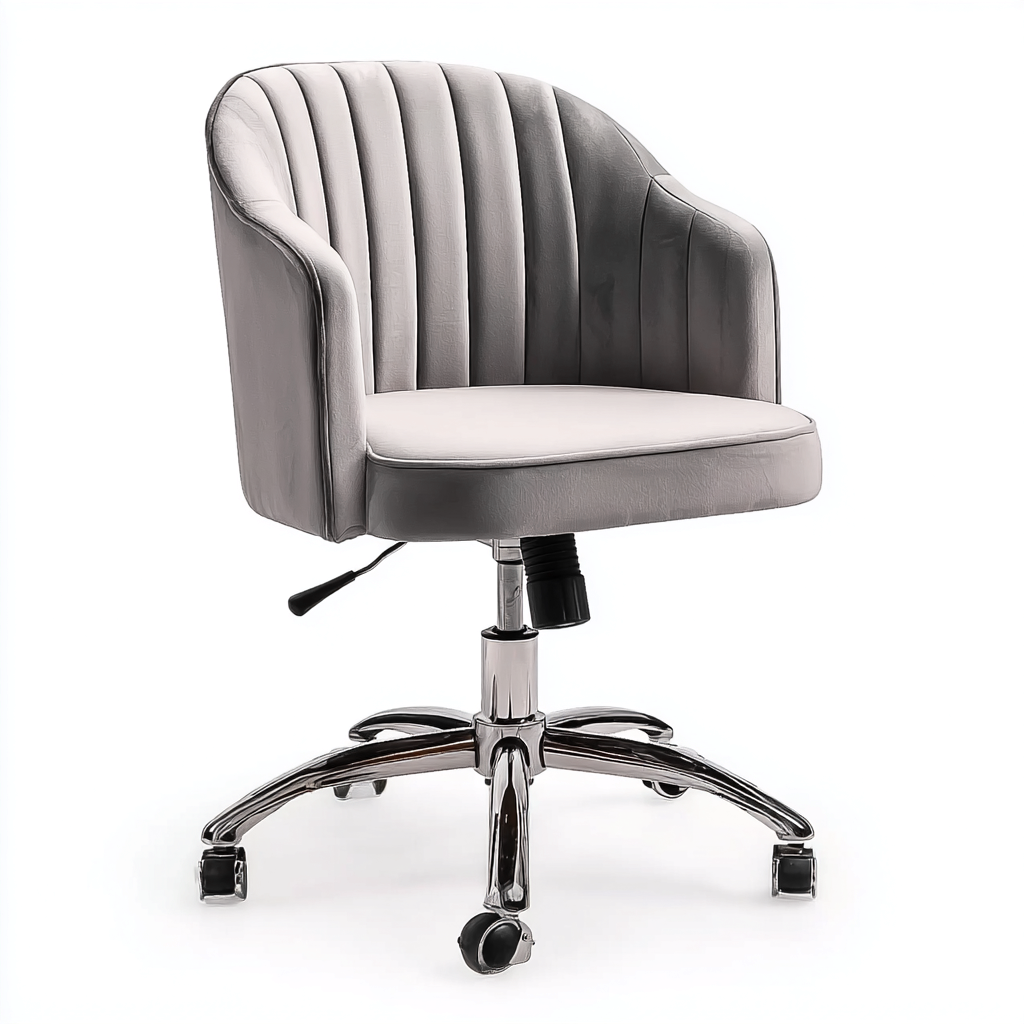 Bürostuhl aus Samt 60x60x82-92 cm - grau - gepolstert mit vertikaler Steppung und Chromfuß auf Rollen im modernen Stil-Spaceova