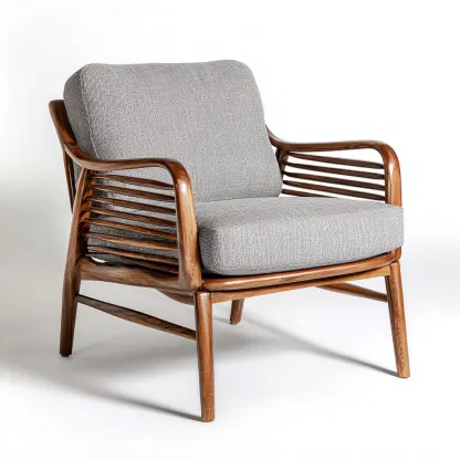 Sessel Stoff 93x86x102 cm - hellgrau - Mid-Century Stil mit Holzrahmen