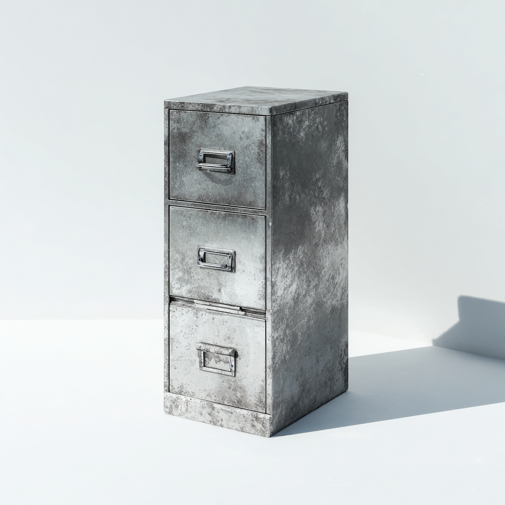 Aktenschrank aus Metall 45x40x100 cm - silber - mit drei Schubladen im Vintage-Design