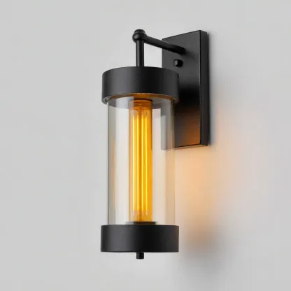 Wandleuchte Metall und Glas 15x17x33 cm - gelb/schwarz - modernes zylindrisches Design für Außenbeleuchtung-Spaceova