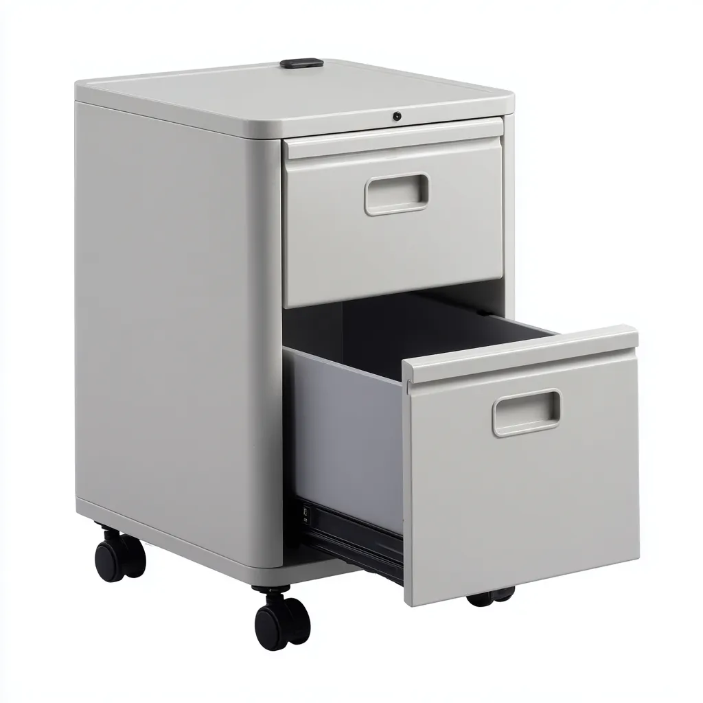 Aktenschrank aus Metall 50x45x65 cm - hellgrau - mit zwei Schubladen und Schloss im modernen Design-Spaceova