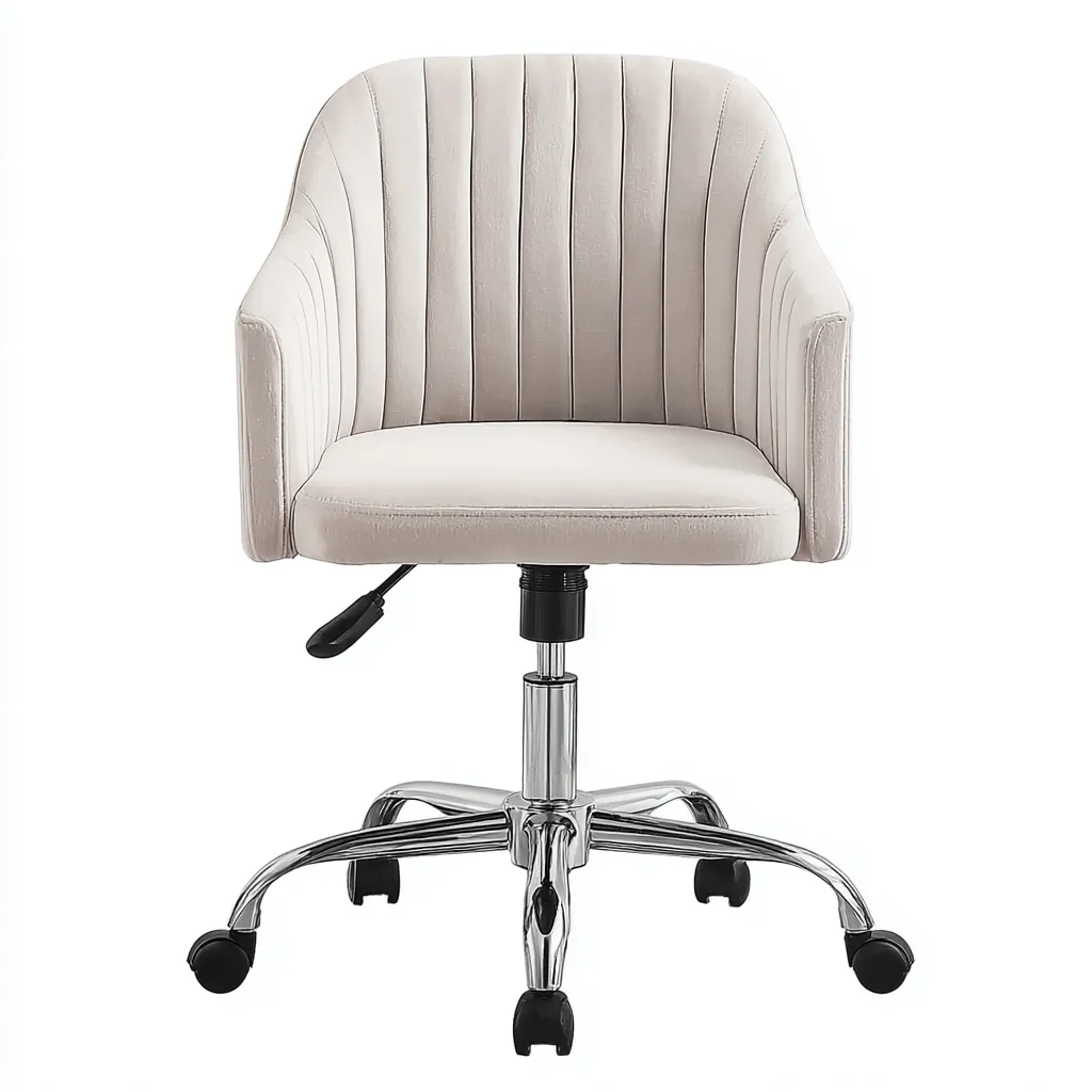 Bürostuhl Samtpolster 60x60x80-90 cm - cremefarben - ergonomisch höhenverstellbar mit Armlehnen und Rollen im modernen Stil-Spaceova