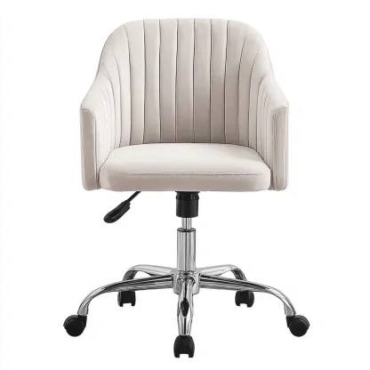 Bürostuhl Samtpolster 60x60x80-90 cm - cremefarben - ergonomisch höhenverstellbar mit Armlehnen und Rollen im modernen Stil-Spaceova