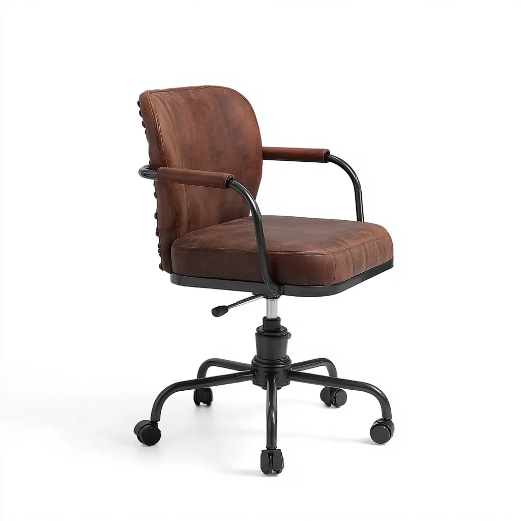 Bürostuhl aus Kunstleder 55x60x85-95 cm - braun - höhenverstellbar mit Armlehnen und Rollen im Industrie-Design-Spaceova