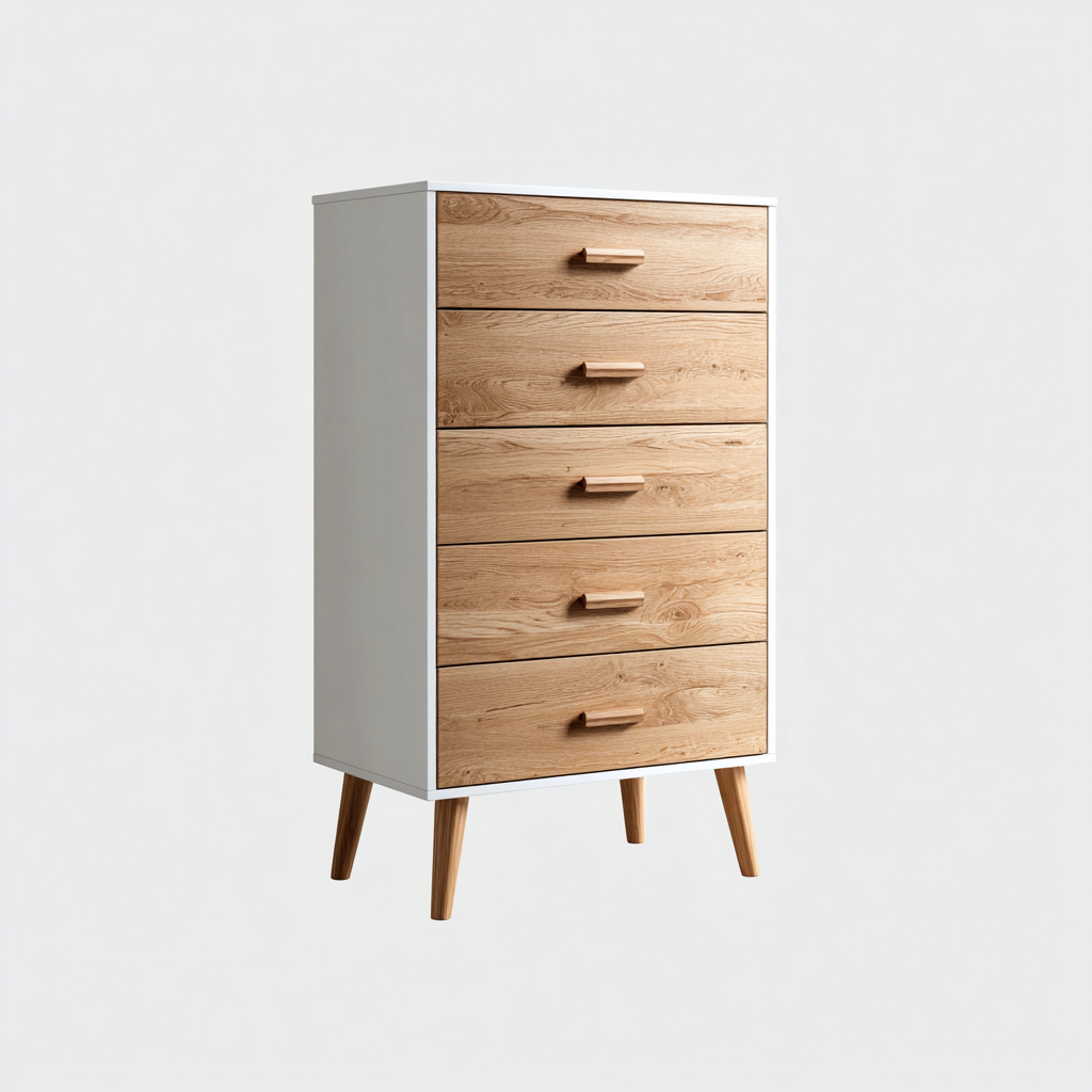 Schubladenschrank 80x40x120 cm - weiß/natur - moderner Stil mit 5 Schubladen