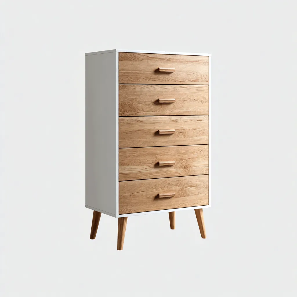 Schubladenschrank 80x40x120 cm - weiß/natur - moderner Stil mit 5 Schubladen